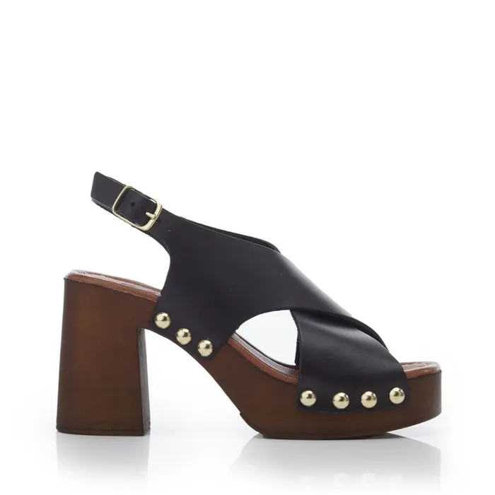 Moda In Pelle Moana Black Leather Women Heeled Sandals