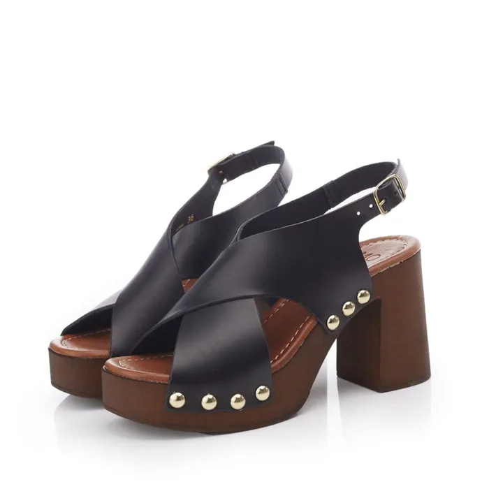Moda In Pelle Moana Black Leather Women Heeled Sandals