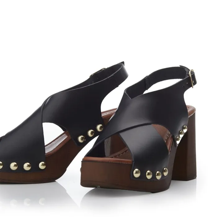 Moda In Pelle Moana Black Leather Women Heeled Sandals