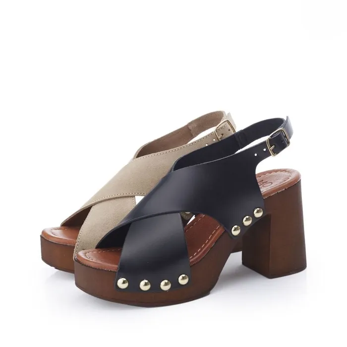 Moda In Pelle Moana Black Leather Women Heeled Sandals