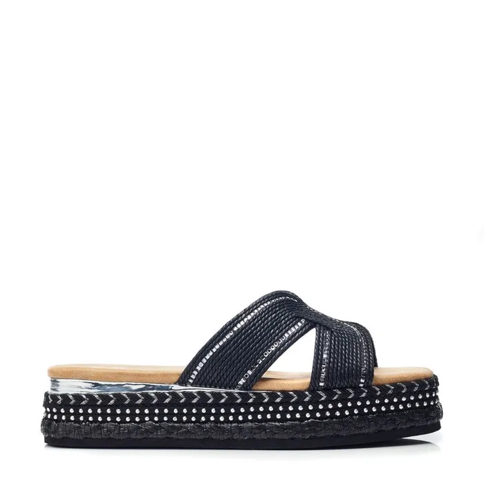 Moda In Pelle Naiah Black Textile Women Flatform Sandals