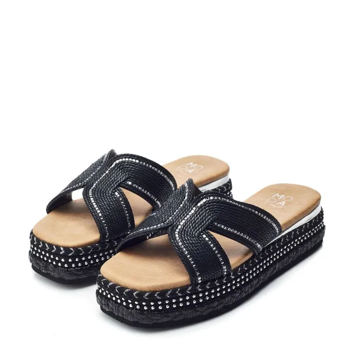 Moda In Pelle Naiah Black Textile Women Flatform Sandals