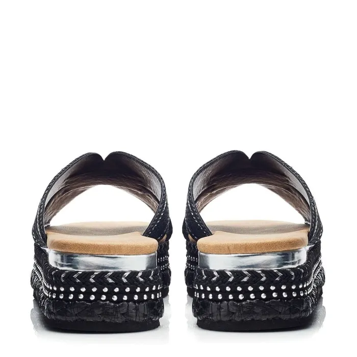 Moda In Pelle Naiah Black Textile Women Flatform Sandals
