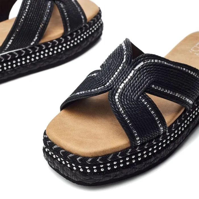 Moda In Pelle Naiah Black Textile Women Flatform Sandals