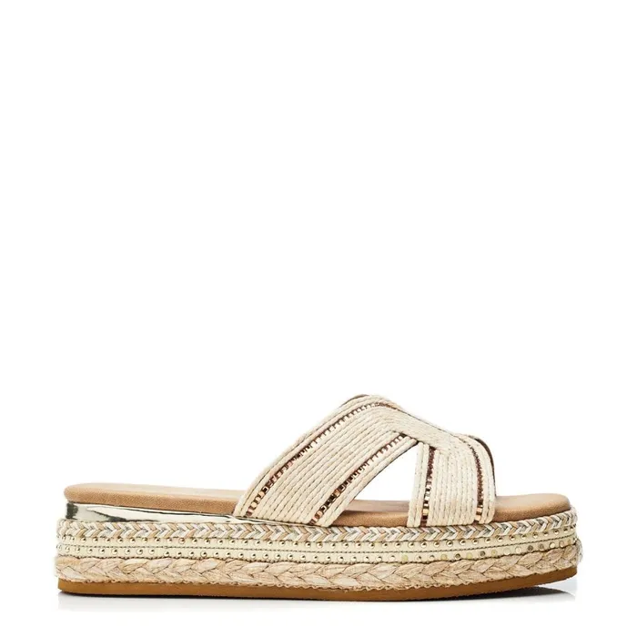 Moda In Pelle Naiah Off White Textile Women Flatform Sandals