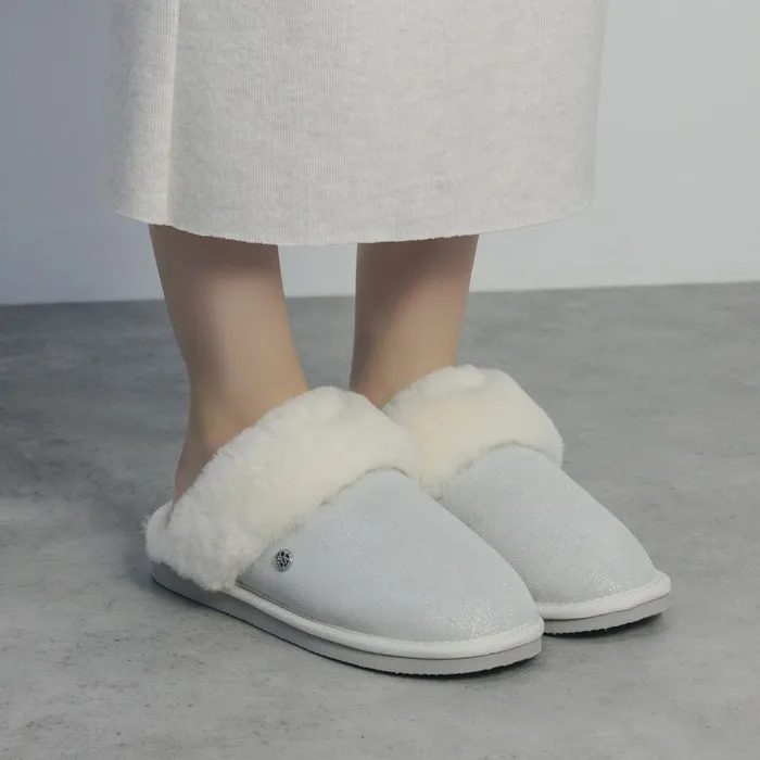 Moda In Pelle Nightfall White Metallic Suede Women Slippers