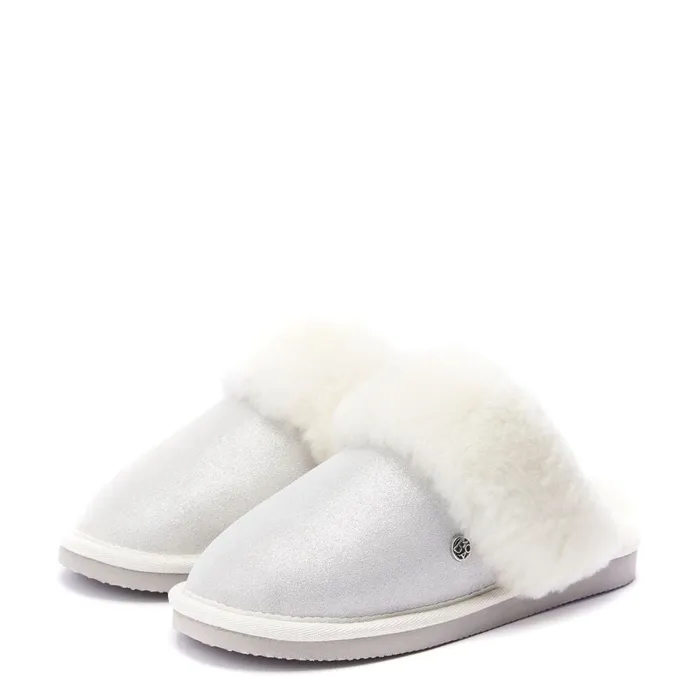 Moda In Pelle Nightfall White Metallic Suede Women Slippers