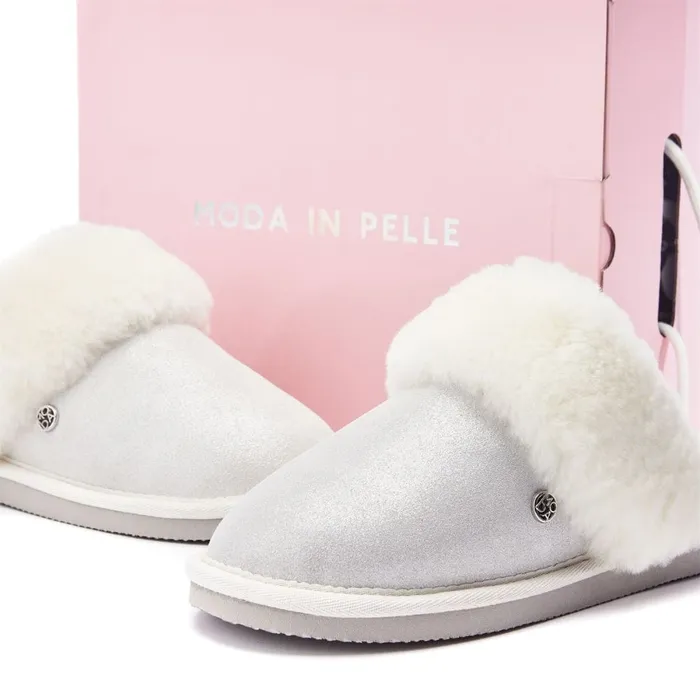 Moda In Pelle Nightfall White Metallic Suede Women Slippers