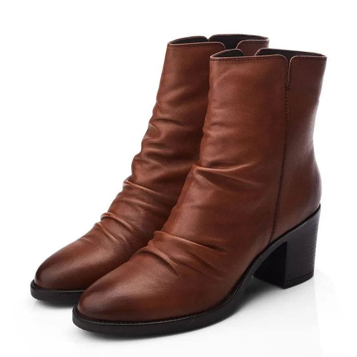 Moda In Pelle Noula Tan Leather Women Heeled And Wedge Boots