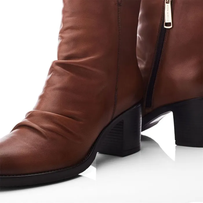 Moda In Pelle Noula Tan Leather Women Heeled And Wedge Boots