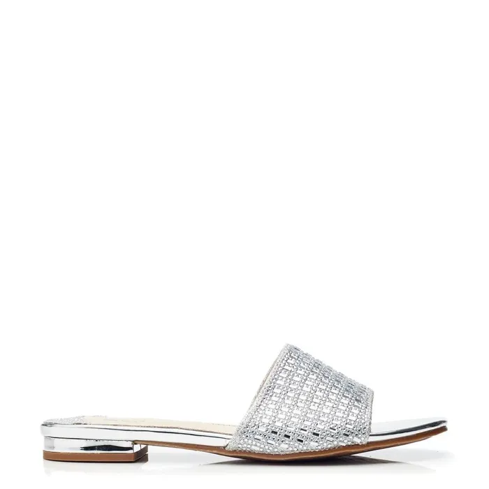 Moda In Pelle Omiley Silver Textile Women Flat Sandals