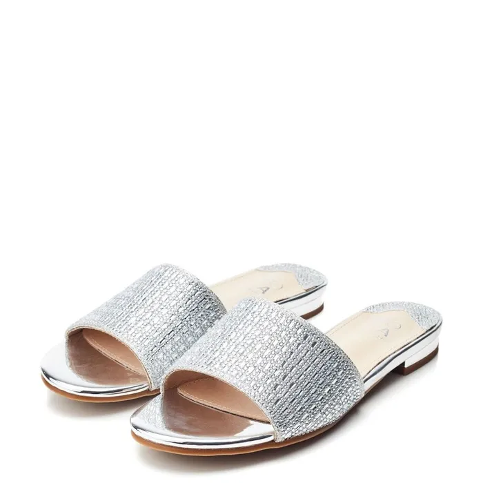 Moda In Pelle Omiley Silver Textile Women Flat Sandals