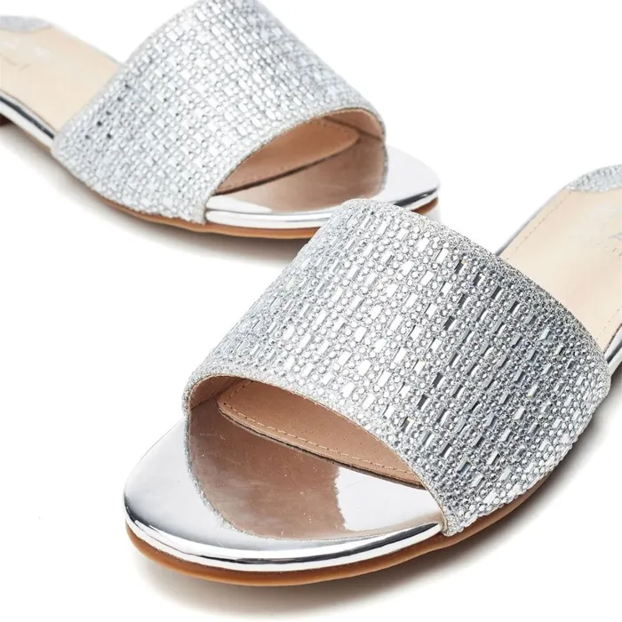 Moda In Pelle Omiley Silver Textile Women Flat Sandals
