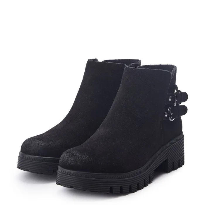 Moda In Pelle Ovah Black Suede Women Chunky Boots