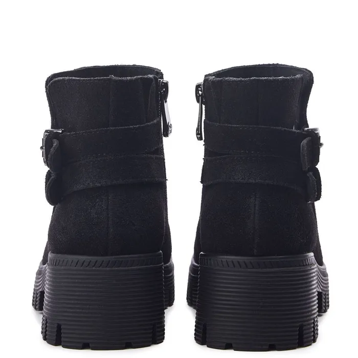 Moda In Pelle Ovah Black Suede Women Chunky Boots