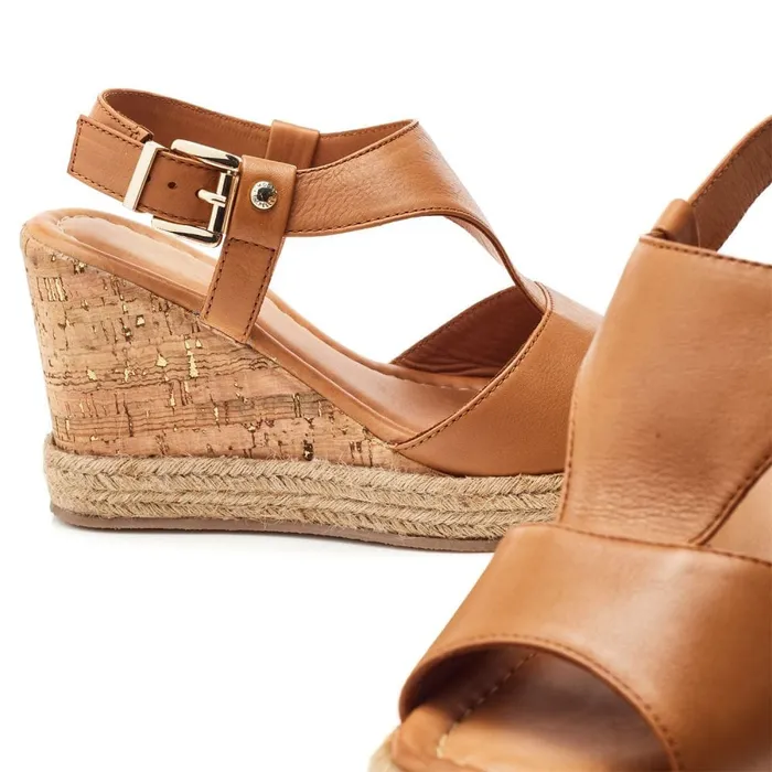 Moda In Pelle Petrina Tan Leather Women Wedge Sandals