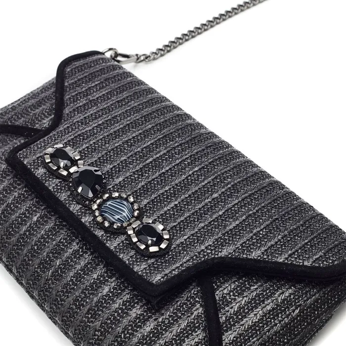 Moda In Pelle Quinn Bag Black Raffia Women Clutch Bags