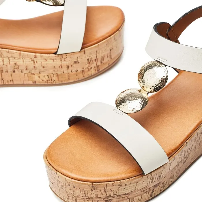 Moda In Pelle Rakeb Off White Leather Women Wedge Sandals