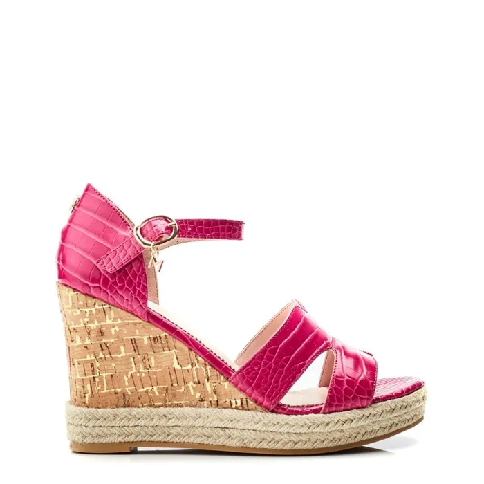 Moda In Pelle Rikolia Raspberry Patent Mocc Croc Women Wedge Sandals