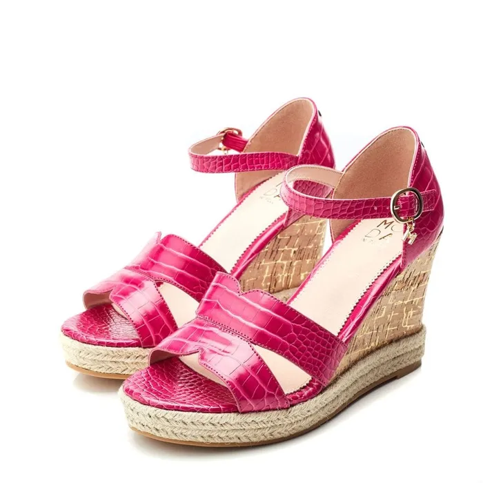 Moda In Pelle Rikolia Raspberry Patent Mocc Croc Women Wedge Sandals