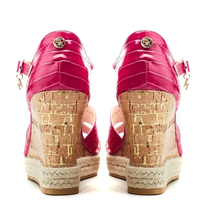 Moda In Pelle Rikolia Raspberry Patent Mocc Croc Women Wedge Sandals