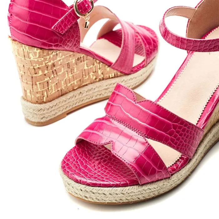 Moda In Pelle Rikolia Raspberry Patent Mocc Croc Women Wedge Sandals