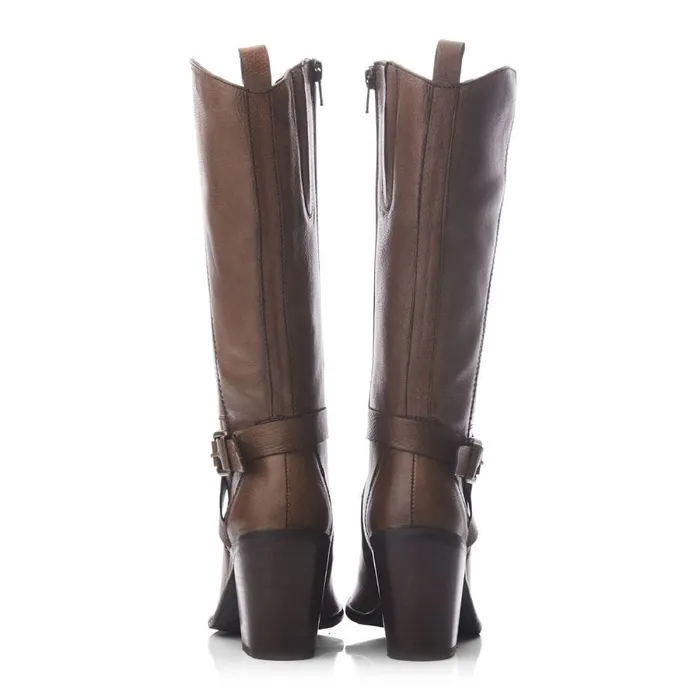 Moda In Pelle Serana Taupe Leather Women Knee High Boots
