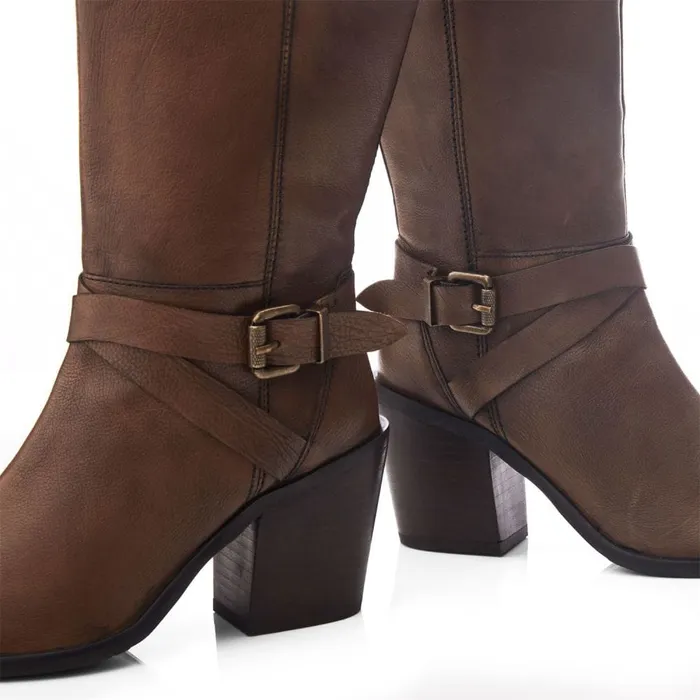 Moda In Pelle Serana Taupe Leather Women Knee High Boots
