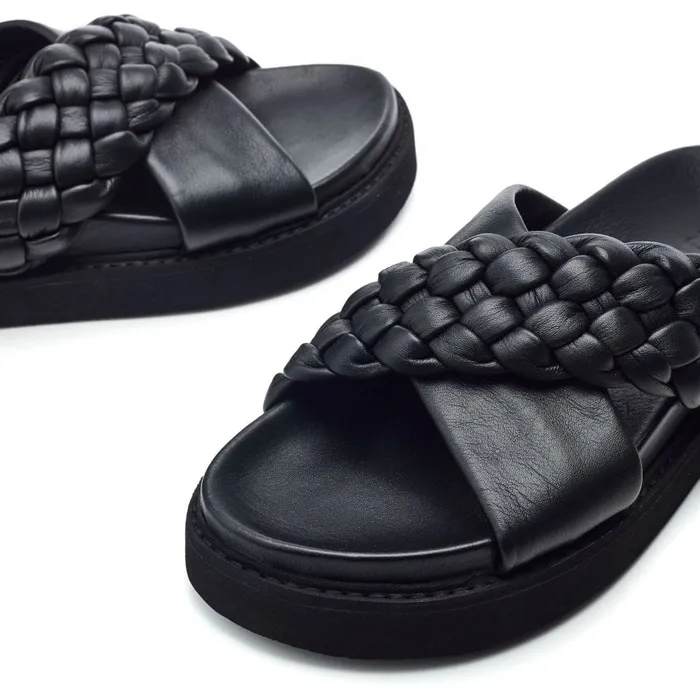 Moda In Pelle Shoon Sh Aimee Black Leather Women Flatform Sandals Moda In Pelle Shoon Sh Aimee Black Leather Women Flatform Sandals