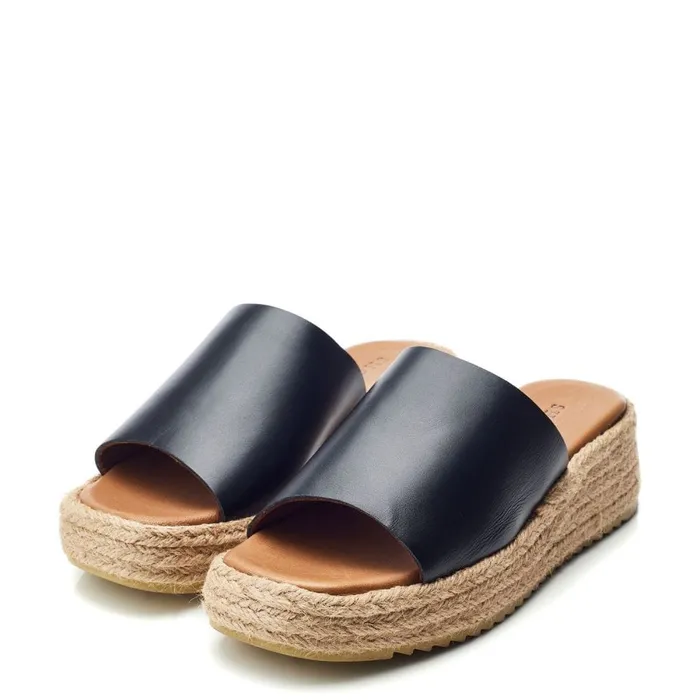 Moda In Pelle Shoon Sh Astrid Black Leather Women Slider Sandals
