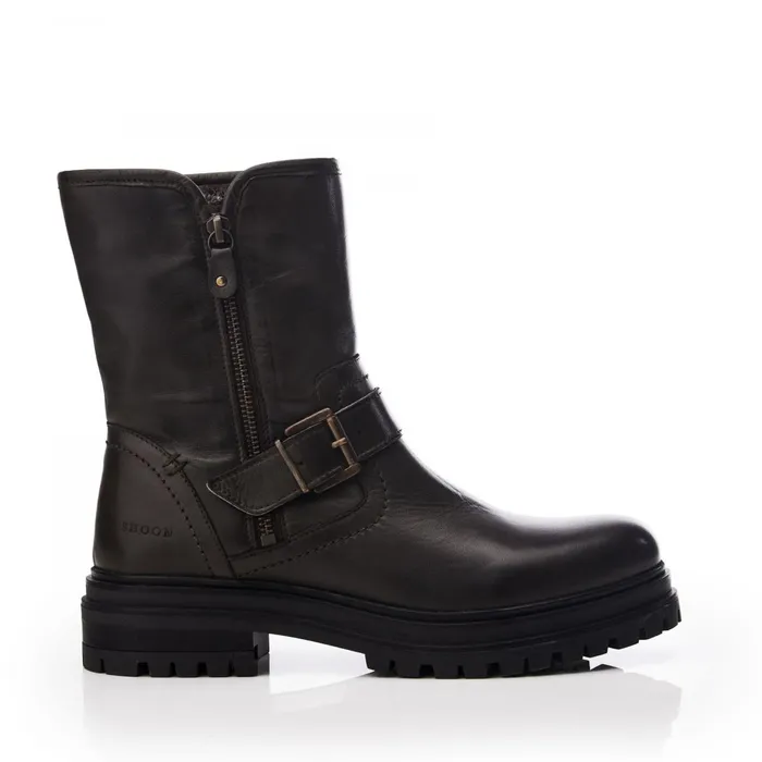Moda In Pelle Shoon Sh Infell Olive Leather Women Riding And Flat Boots
