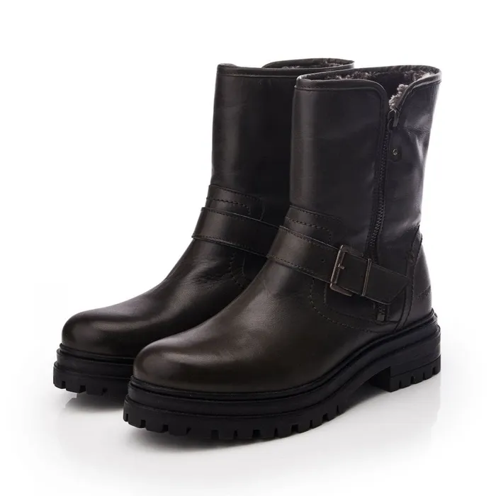 Moda In Pelle Shoon Sh Infell Olive Leather Women Riding And Flat Boots