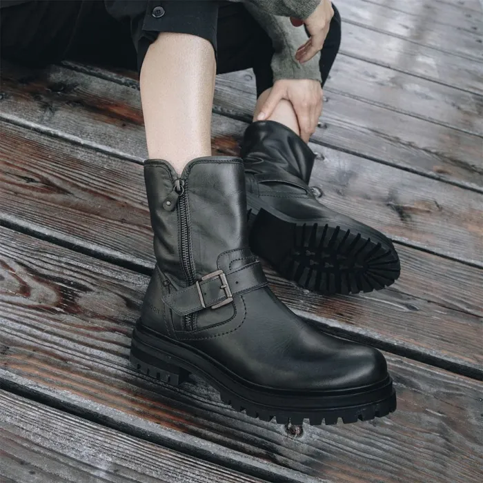 Moda In Pelle Shoon Sh Infell Olive Leather Women Riding And Flat Boots