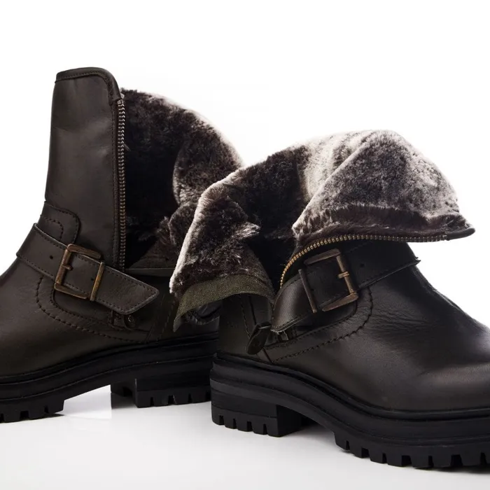 Moda In Pelle Shoon Sh Infell Olive Leather Women Riding And Flat Boots