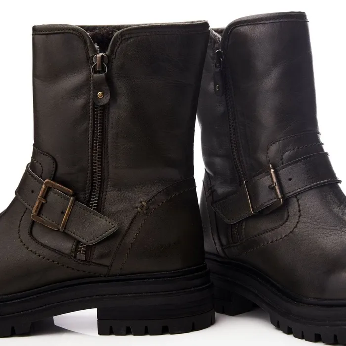 Moda In Pelle Shoon Sh Infell Olive Leather Women Riding And Flat Boots
