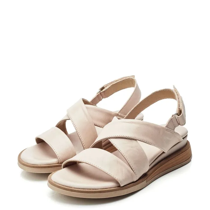 Moda In Pelle Shoon Sh Iranna Beige Leather Women Flatform Sandals