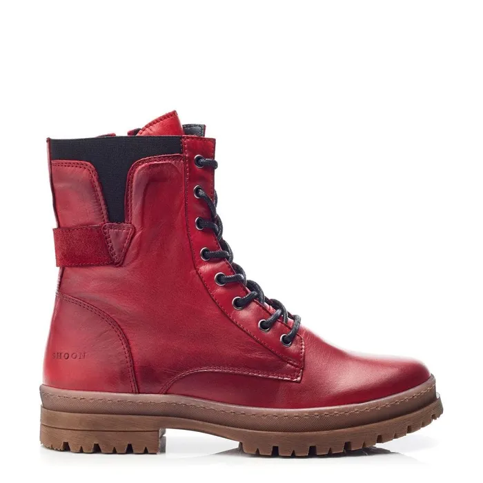 Moda In Pelle Shoon Sh Odcombe Dark Red Leather Women Chunky Boots