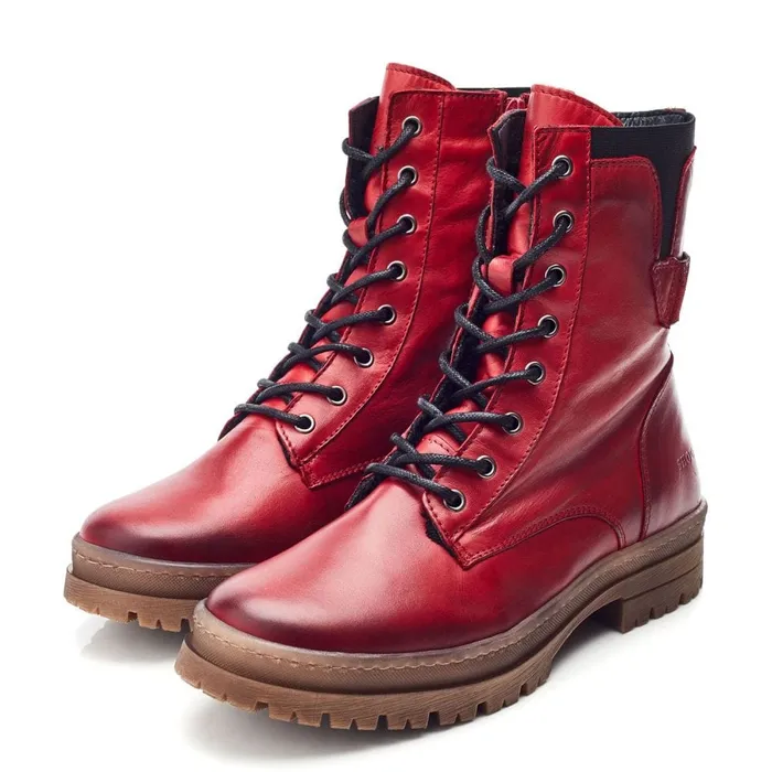Moda In Pelle Shoon Sh Odcombe Dark Red Leather Women Chunky Boots
