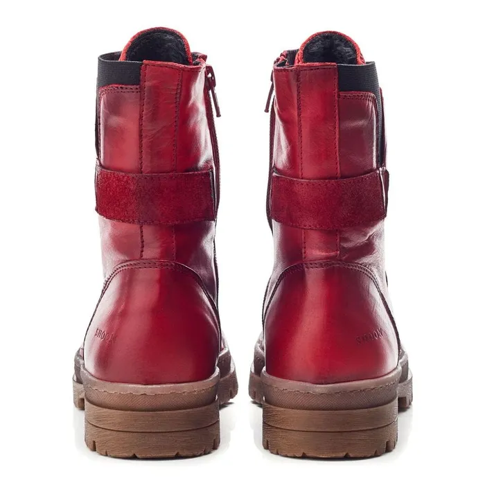 Moda In Pelle Shoon Sh Odcombe Dark Red Leather Women Chunky Boots