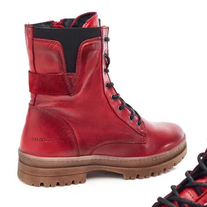Moda In Pelle Shoon Sh Odcombe Dark Red Leather Women Chunky Boots