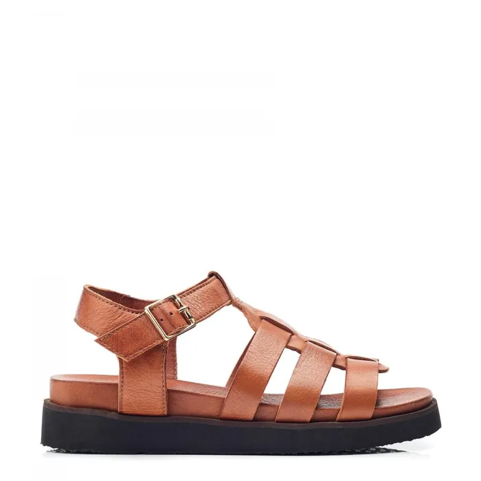 Moda In Pelle Shoon Sh Shipshape Tan Leather Women Flatform Sandals