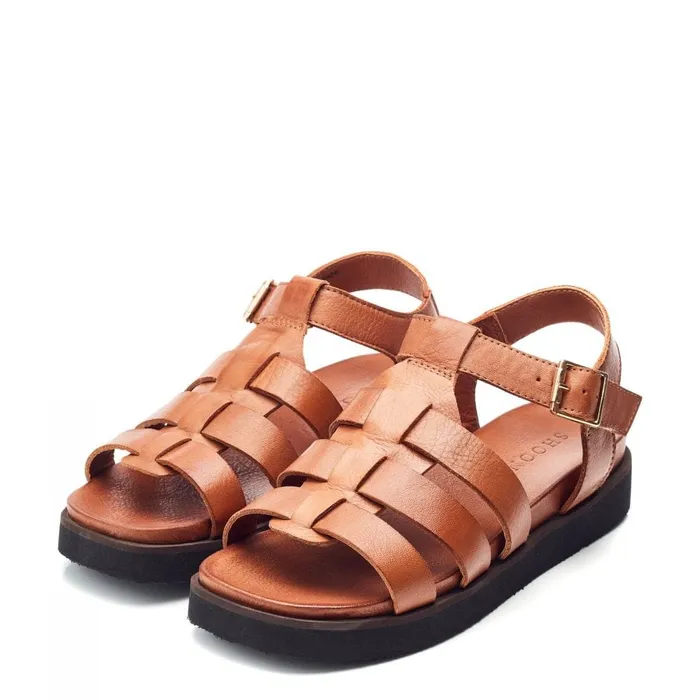 Moda In Pelle Shoon Sh Shipshape Tan Leather Women Flatform Sandals