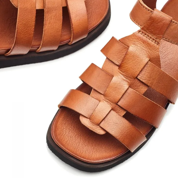 Moda In Pelle Shoon Sh Shipshape Tan Leather Women Flatform Sandals