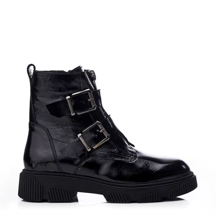 Moda In Pelle Shoon Sh Soller Black Patent Leather Women Black Boots