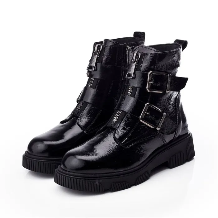 Moda In Pelle Shoon Sh Soller Black Patent Leather Women Black Boots