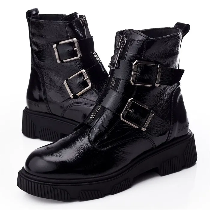 Moda In Pelle Shoon Sh Soller Black Patent Leather Women Black Boots