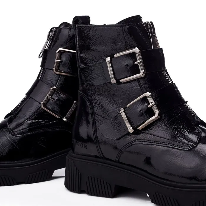 Moda In Pelle Shoon Sh Soller Black Patent Leather Women Black Boots