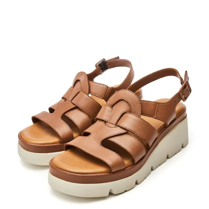 Moda In Pelle Shoon Sh Strake Tan Leather Women Wedge Sandals