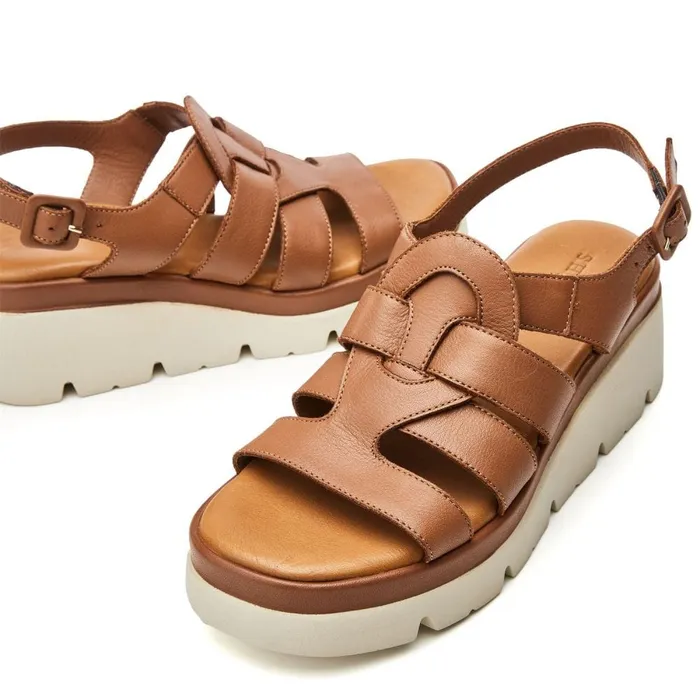 Moda In Pelle Shoon Sh Strake Tan Leather Women Wedge Sandals