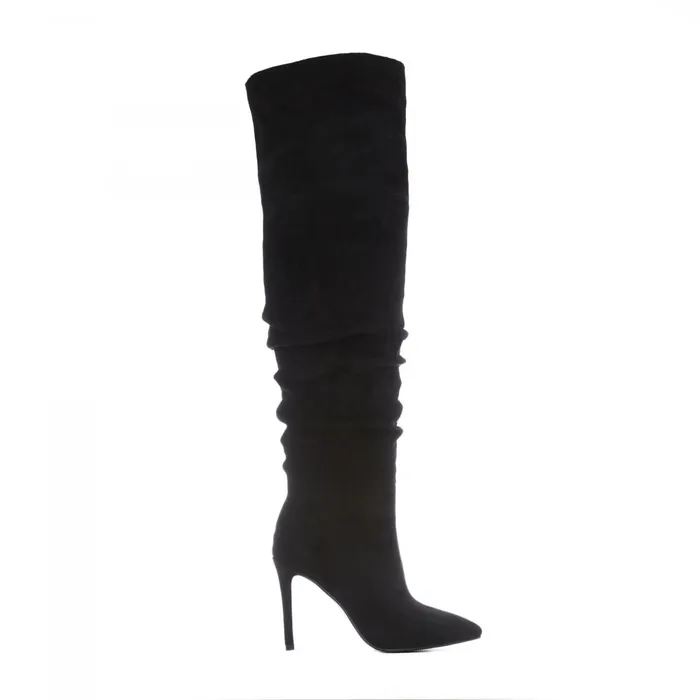 Moda In Pelle Siara Black Alcantara Women Over The Knee Boots